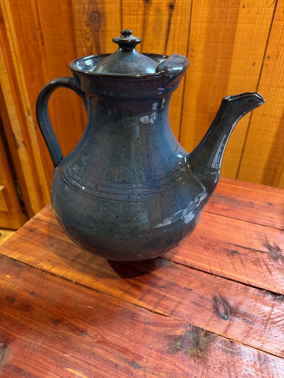 M.L. Owens blue teapot detail