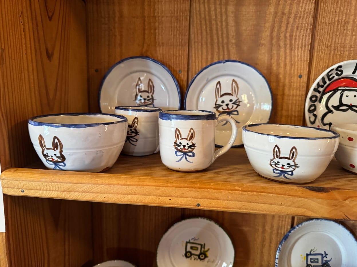 Bunny painted pottery set